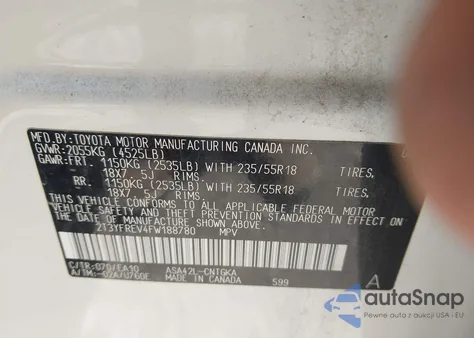 2015 Toyota Rav4 Limited из США, поврежденный, VIN 2T3YFREV4FW188780